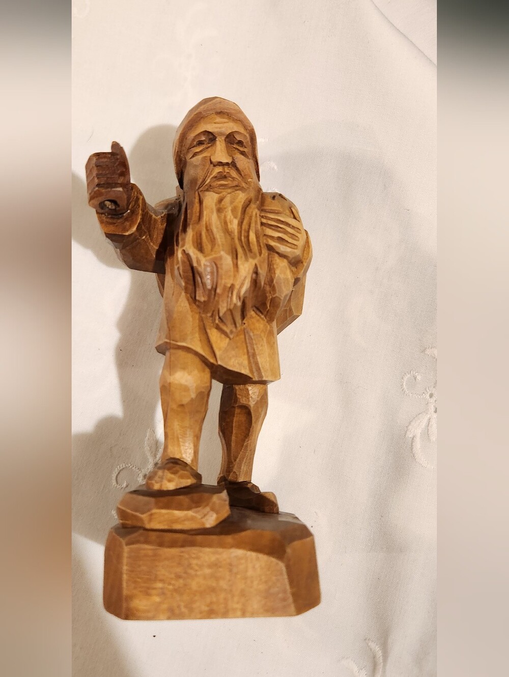 Vintage Hand-Carved Wooden Gnome Sculpture - Natural Brown